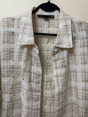 Vintage Selina size 12 Open Weave Textured Breezy Linen Shirt Jacket Cardigan